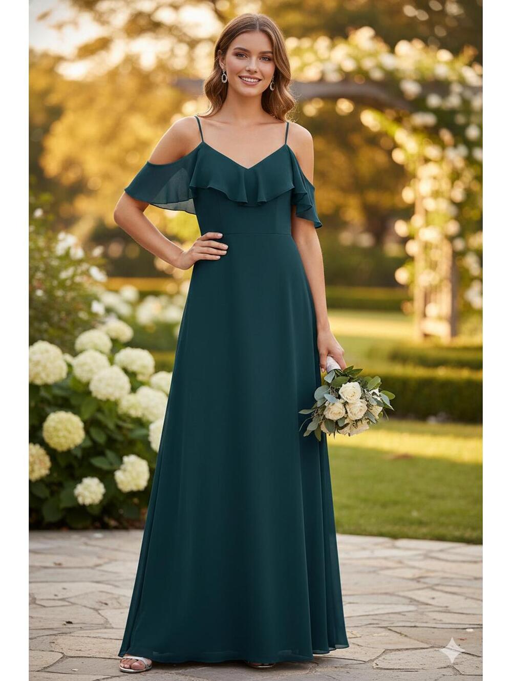 Jenny Yoo - Mila Chiffon Maxi Dress in Emerald Green- Size 2